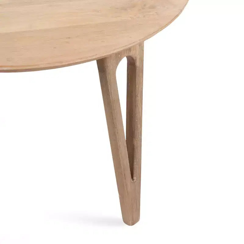 Table basse ronde avec pieds épingle, bois de manguier massif