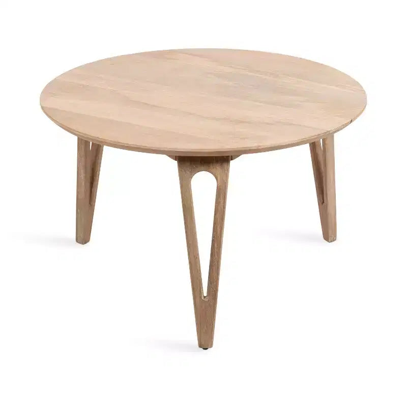 Table basse ronde avec pieds épingle, bois de manguier massif