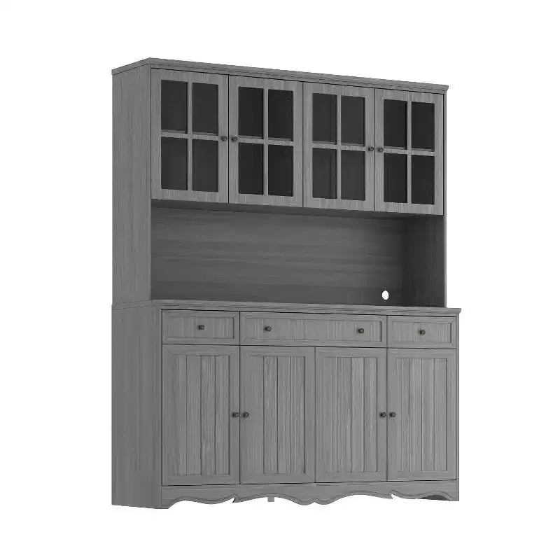 Buffet-bahut de rangement gris de 155,4 cm avec garniture de base ornée